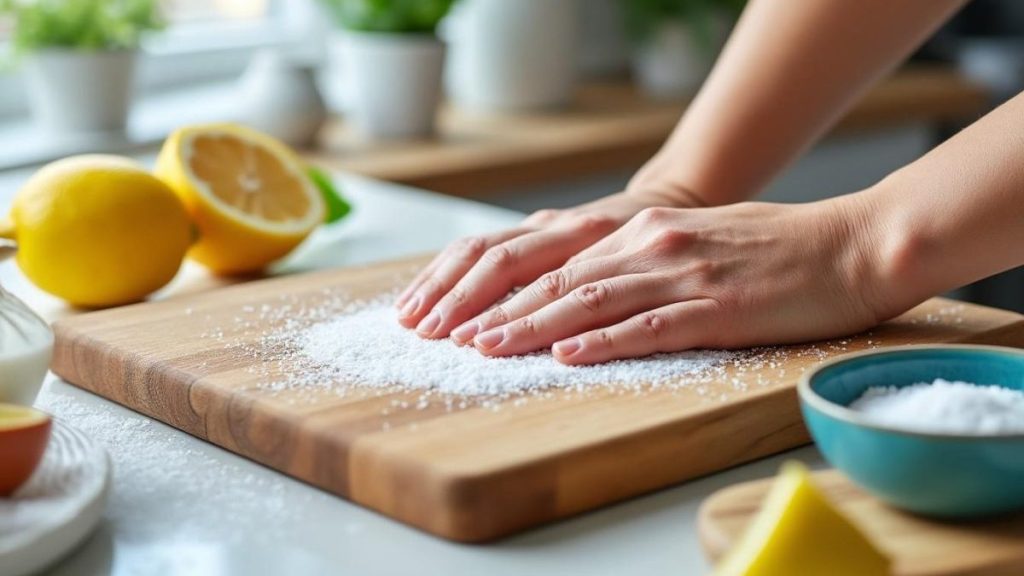 éliminez efficacement l'odeur d'ail tenace de votre planche à découper : découvrez comment un simple frottage de gros sel à sec suffit pour la faire disparaître et préserver la saveur de vos plats.