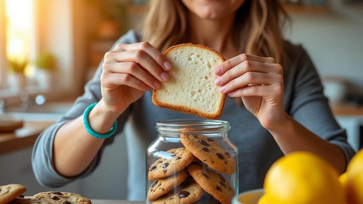 découvrez l’astuce surprenante : en mettant une tranche de pain de mie dans un paquet de cookies ouverts, vos biscuits restent croquants et frais pendant 3 semaines. essayez ce truc simple et efficace !